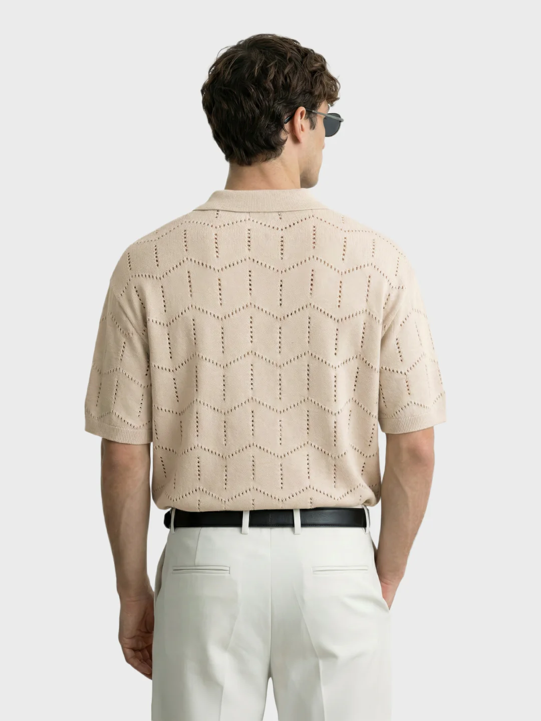 Men's Cream Oversized Fit Textured Flat Knit T-Shirt - Image 3