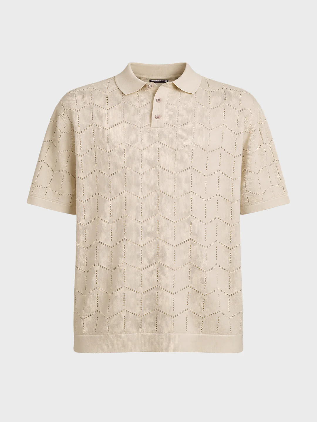 Men's Cream Oversized Fit Textured Flat Knit T-Shirt - Image 4