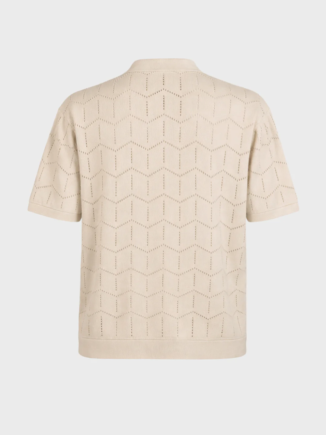Men's Cream Oversized Fit Textured Flat Knit T-Shirt - Image 5