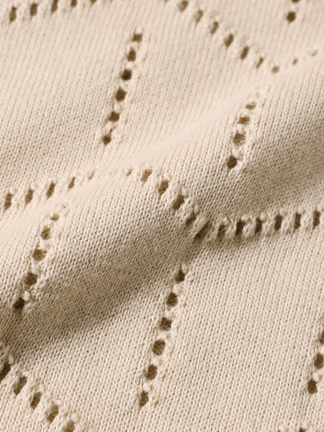 Men's Cream Oversized Fit Textured Flat Knit T-Shirt - Image 7