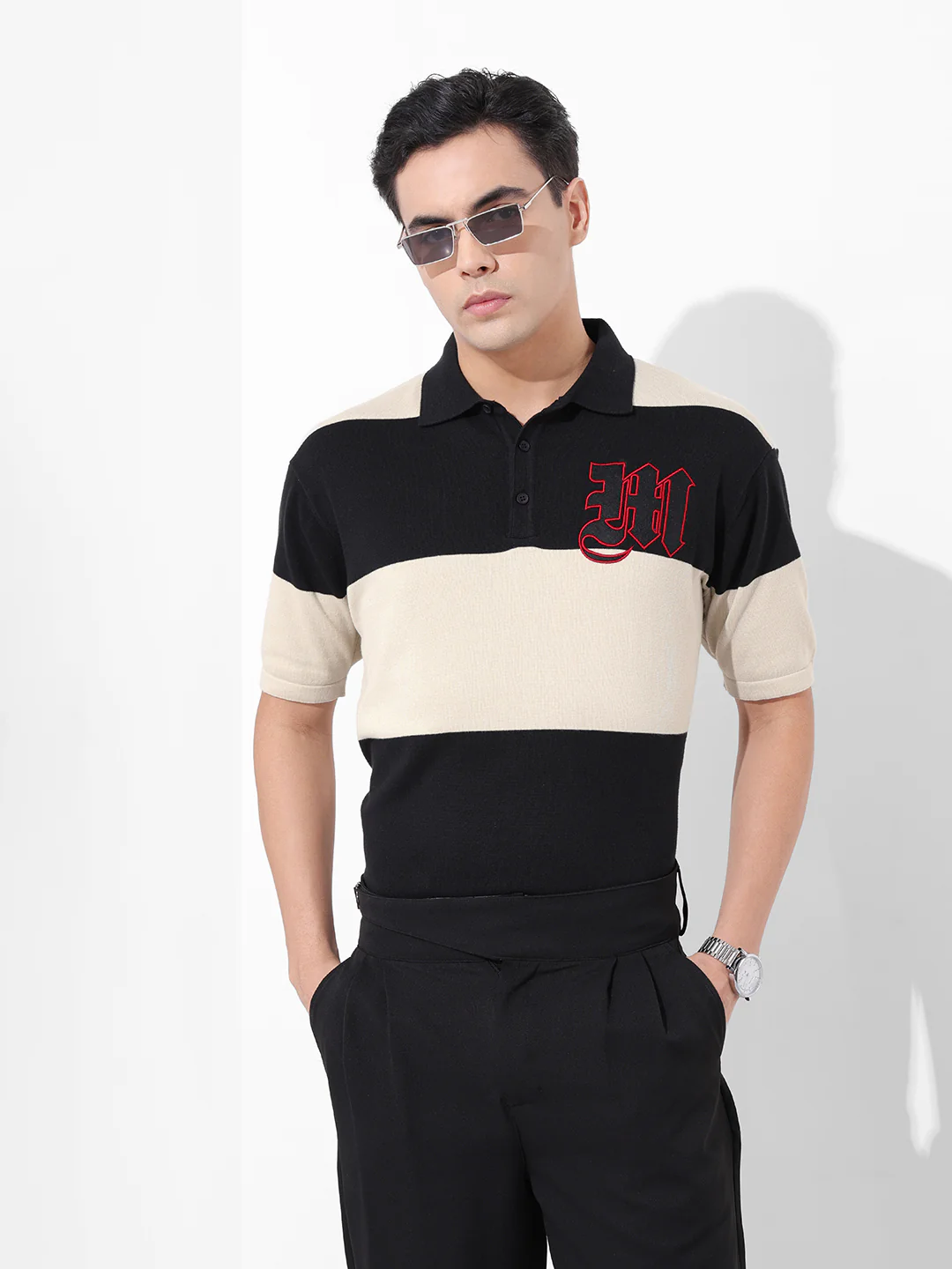 Men's Cream Oversized Fit Textured Flat Knit T-Shirt - Image 3