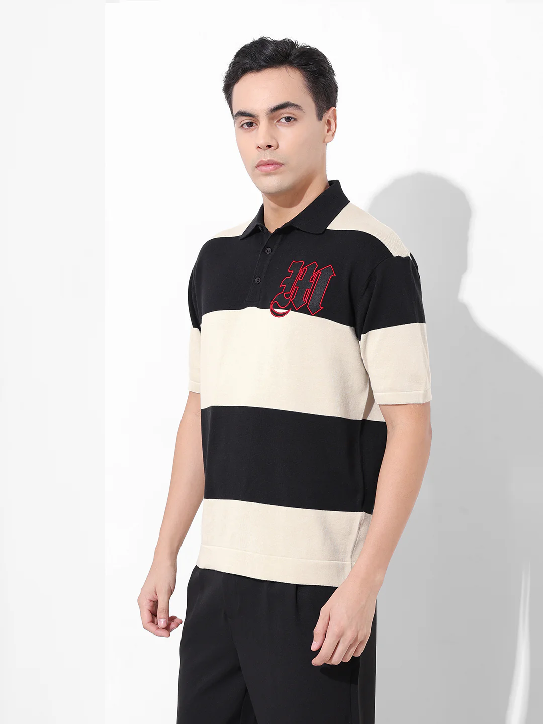 Men's Cream Oversized Fit Textured Flat Knit T-Shirt - Image 4