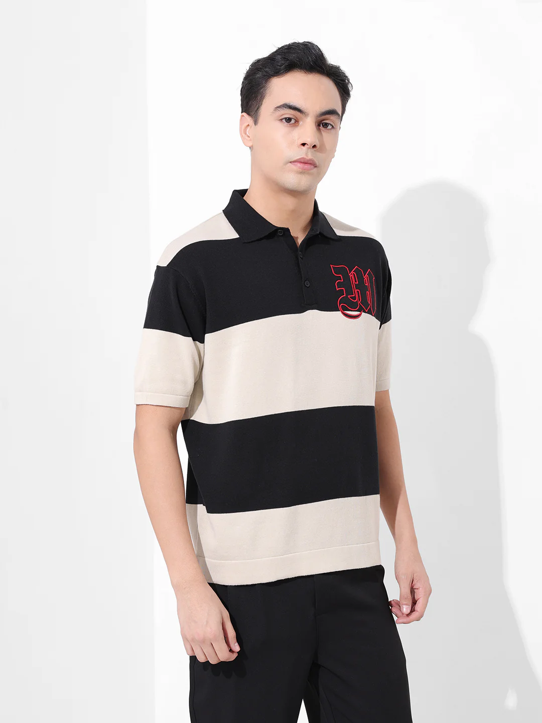 Men's Cream Oversized Fit Textured Flat Knit T-Shirt - Image 5