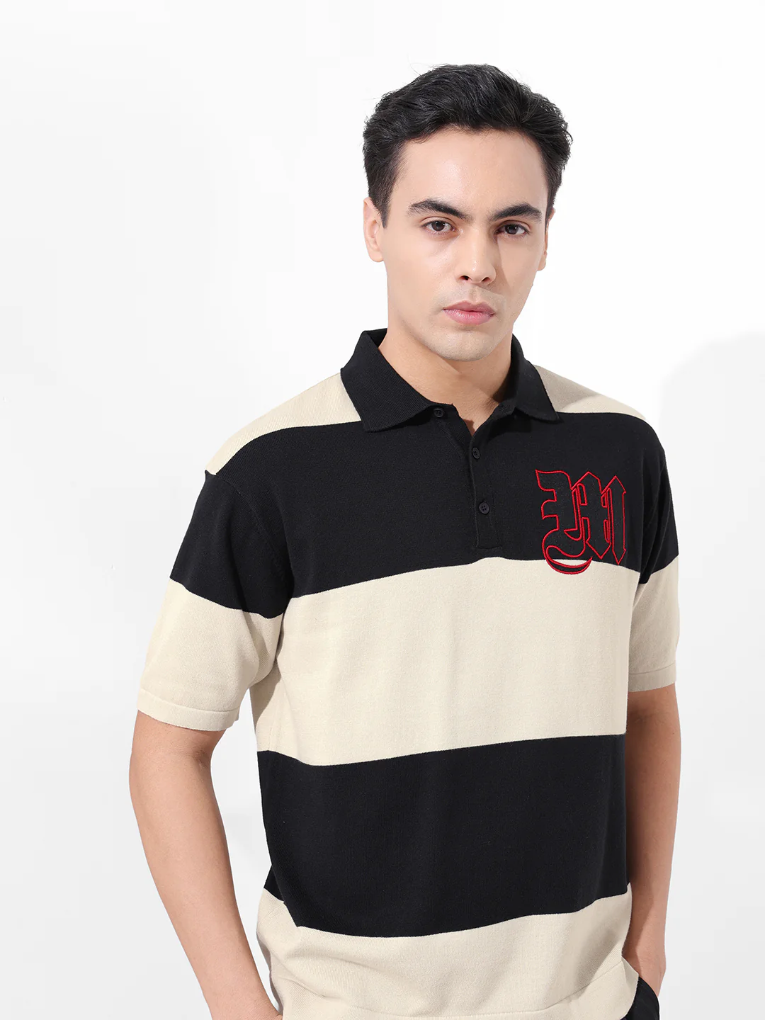 Men's Cream Oversized Fit Textured Flat Knit T-Shirt - Image 6