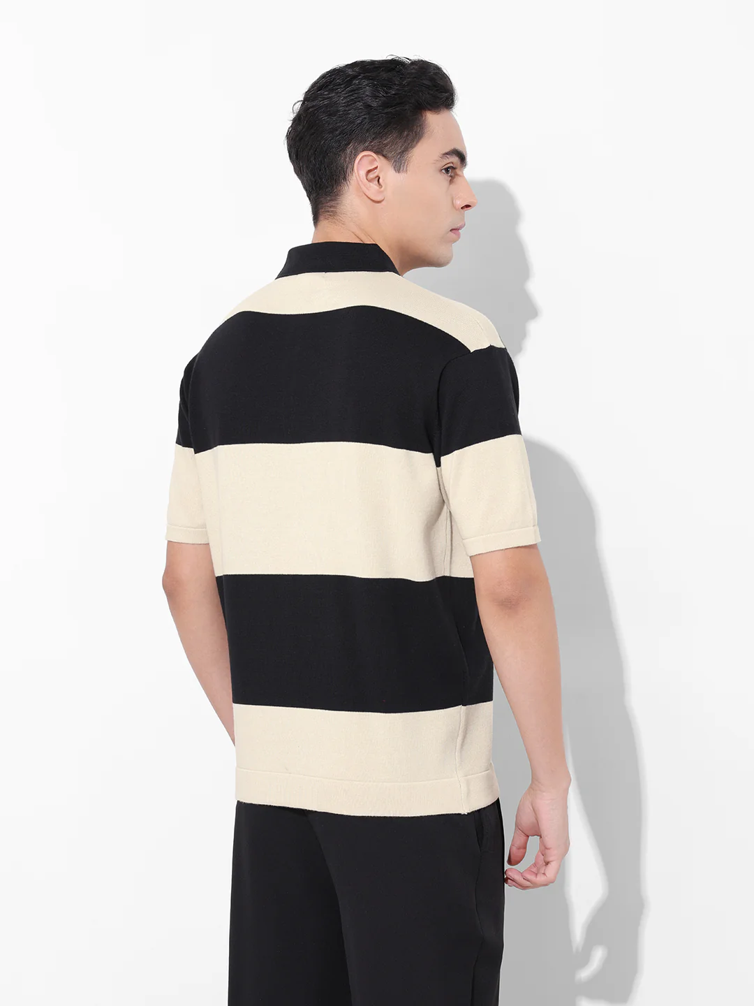 Men's Cream Oversized Fit Textured Flat Knit T-Shirt - Image 7