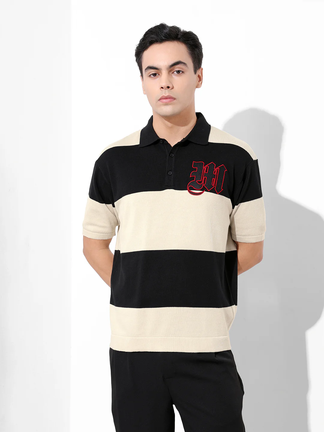 Men's Cream Oversized Fit Textured Flat Knit T-Shirt - Image 8