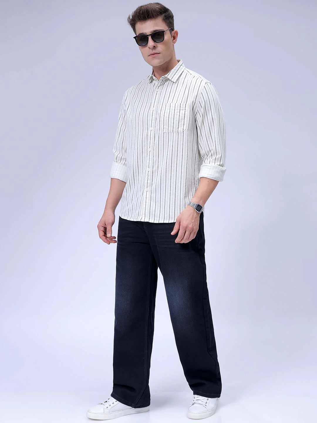 Men's Cream Regular Fit Solid Casual Shirt - Image 2