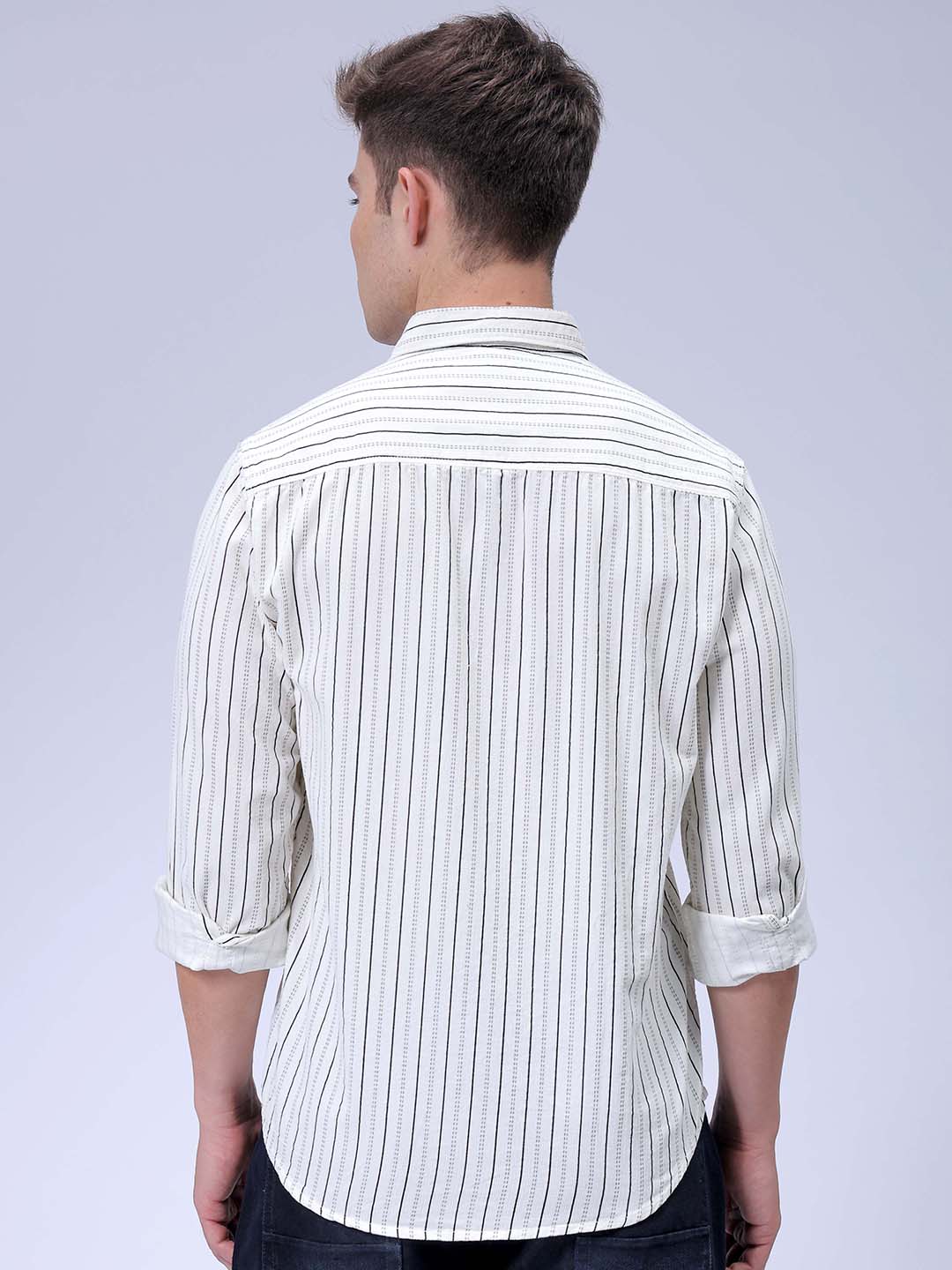 Men's Cream Regular Fit Solid Casual Shirt - Image 6