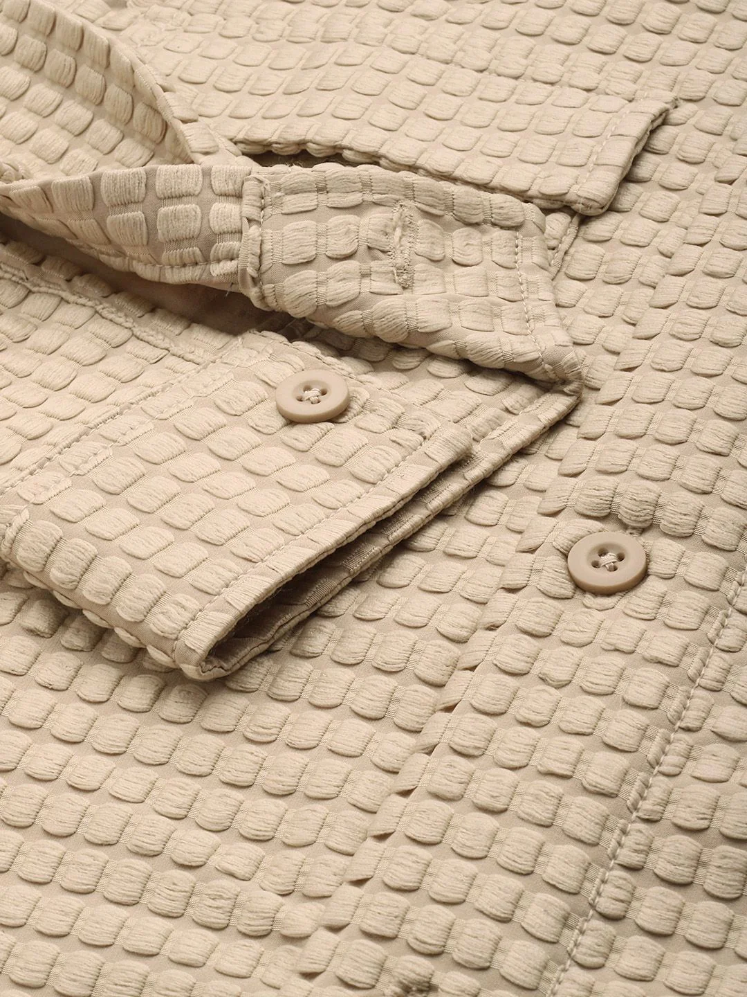 Men's Beige Regular Fit Solid Textured Shirt - Image 6