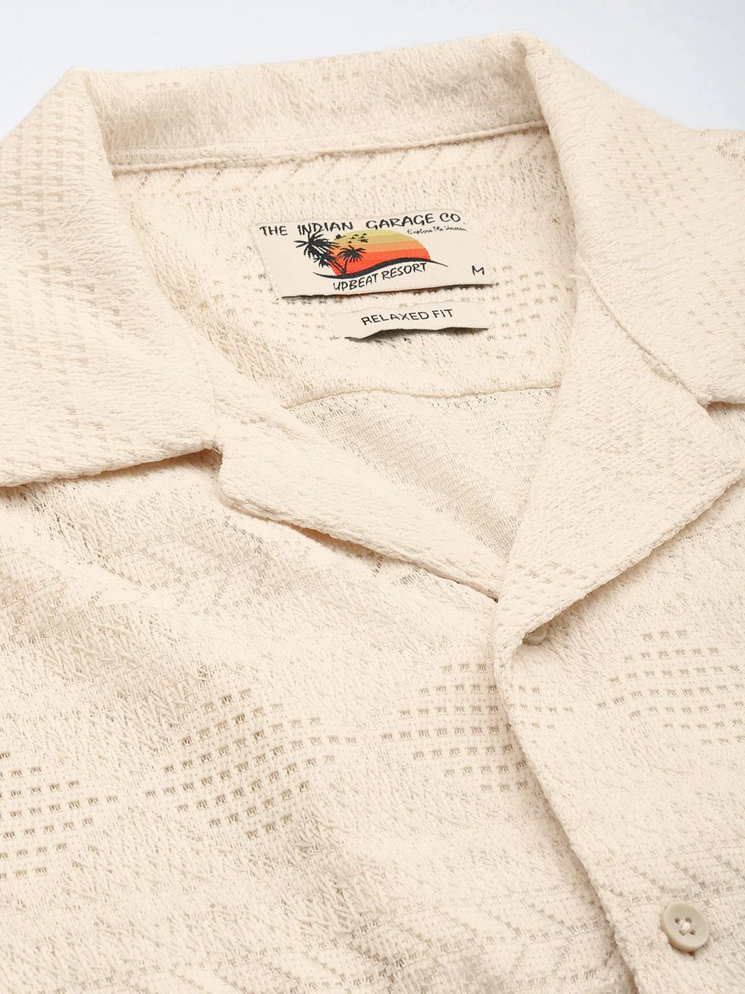 Men's Cream Relaxed Fit Textured Textured Shirt - Image 5