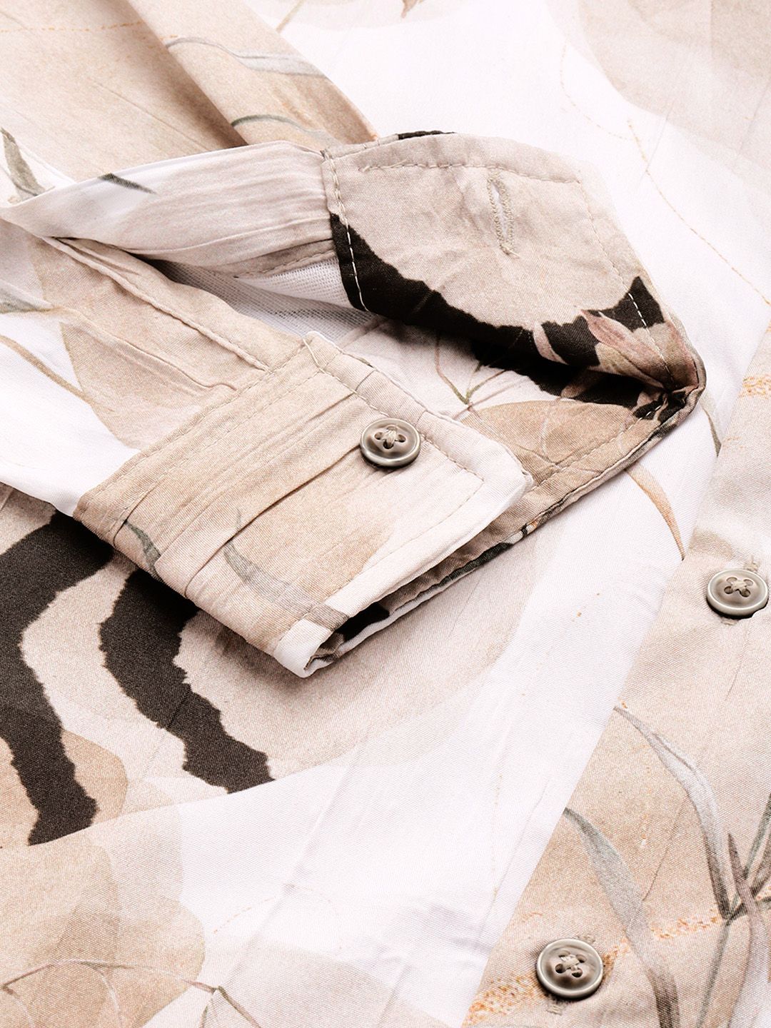 Men's Cream Slim Fit Printed Party Wear Shirt - Image 6