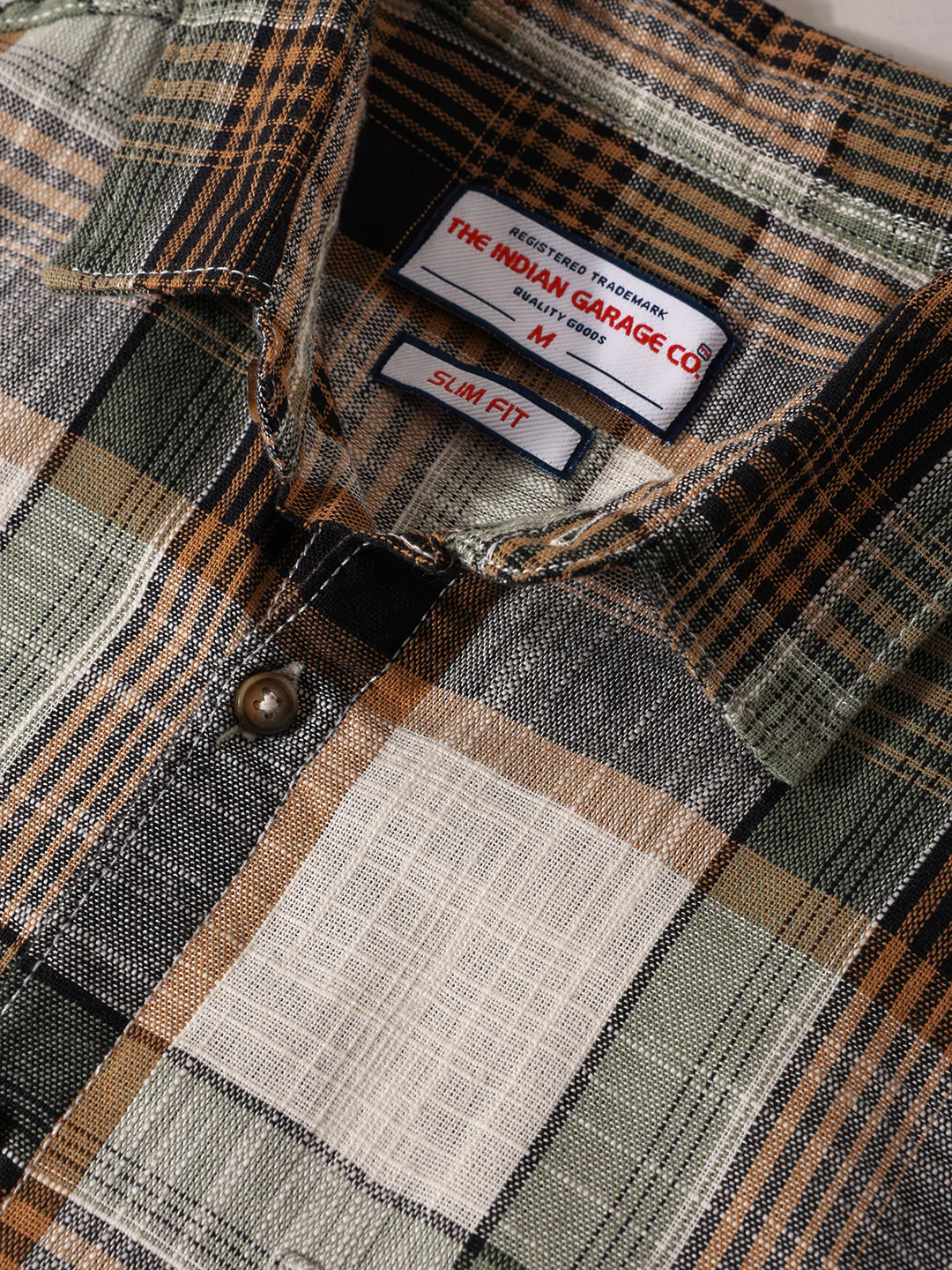 Men's Cream Slim Fit Checked Casual Shirt - Image 3