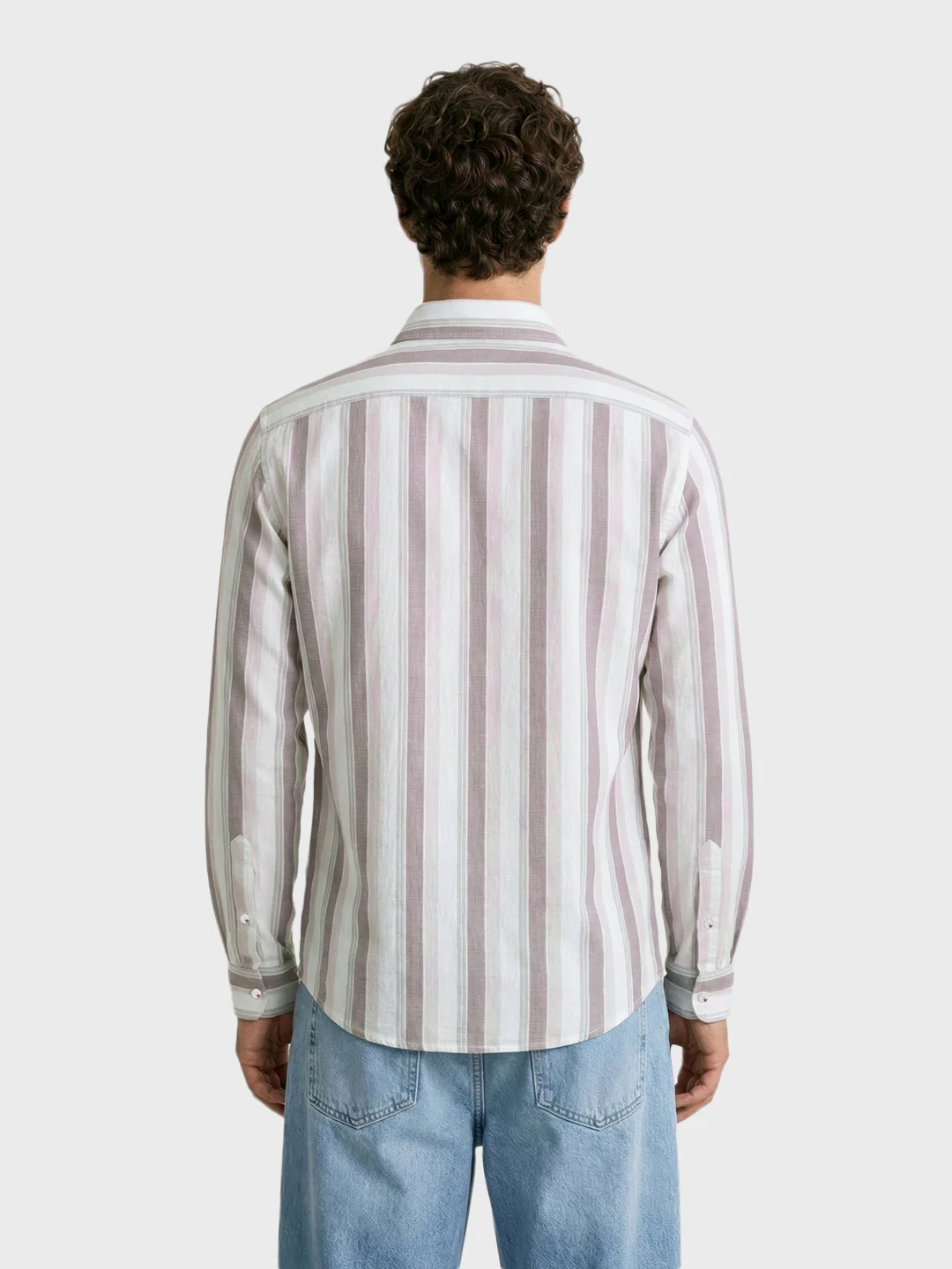 Men's Cream Slim Fit Striped Casual Shirt - Image 2