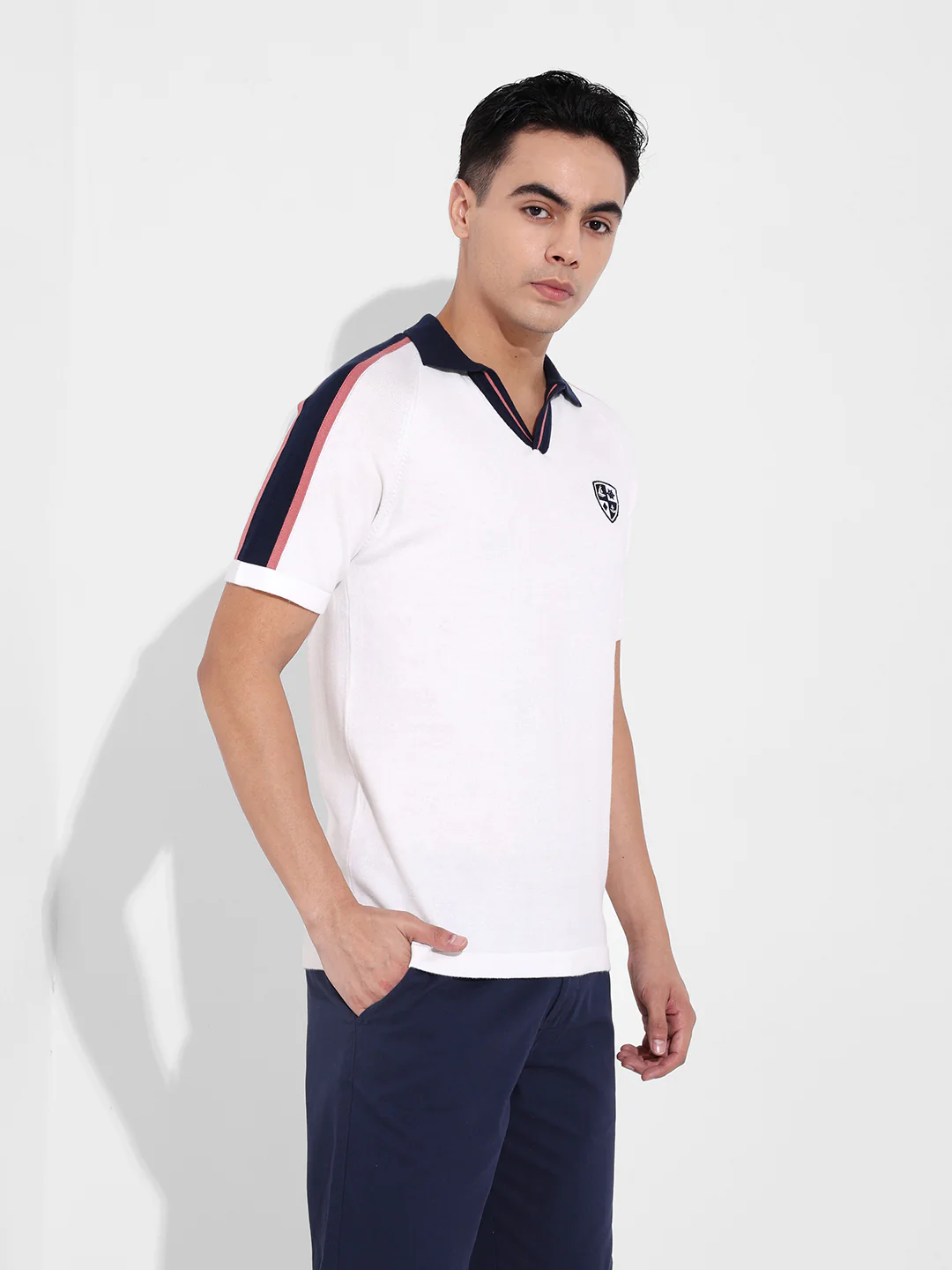 Men's Cream Slim Fit Textured Flat Knit T-Shirt - Image 4