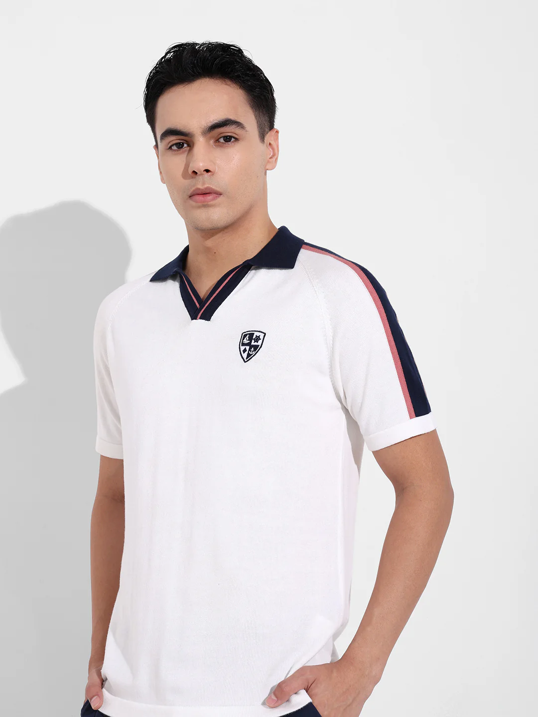 Men's Cream Slim Fit Textured Flat Knit T-Shirt - Image 5