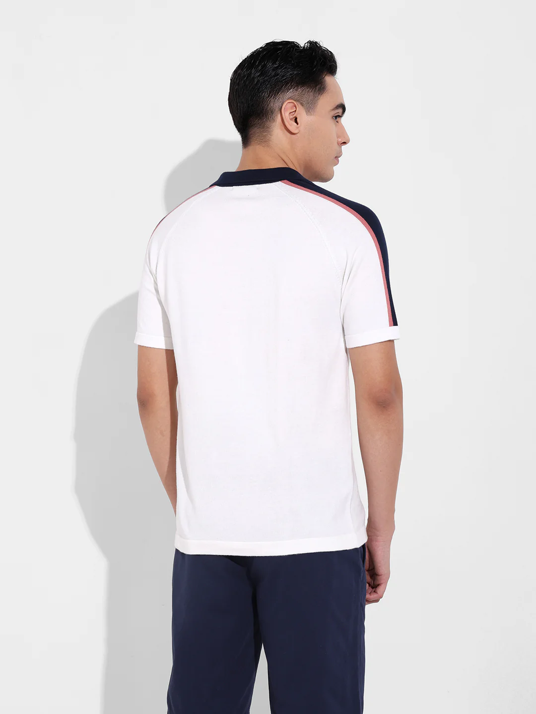Men's Cream Slim Fit Textured Flat Knit T-Shirt - Image 6