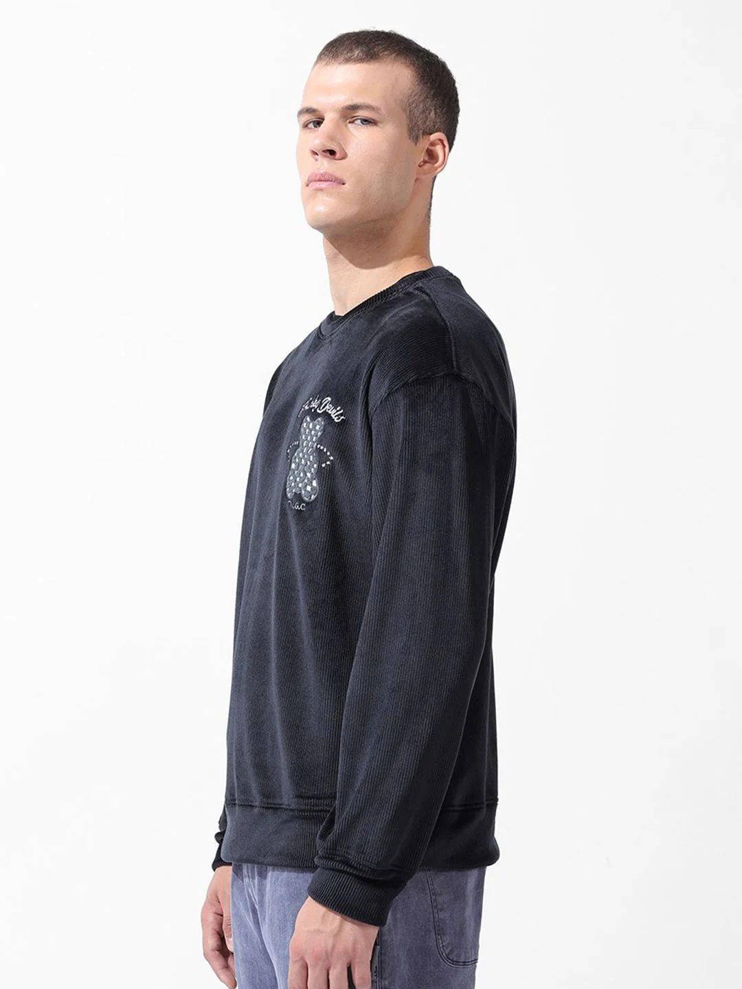 Men's Black Oversized Fit Textured Casual Sweatshirts - Image 4
