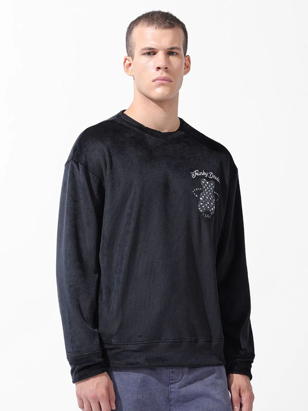 Men's Black Oversized Fit Textured Casual Sweatshirts - Image 5