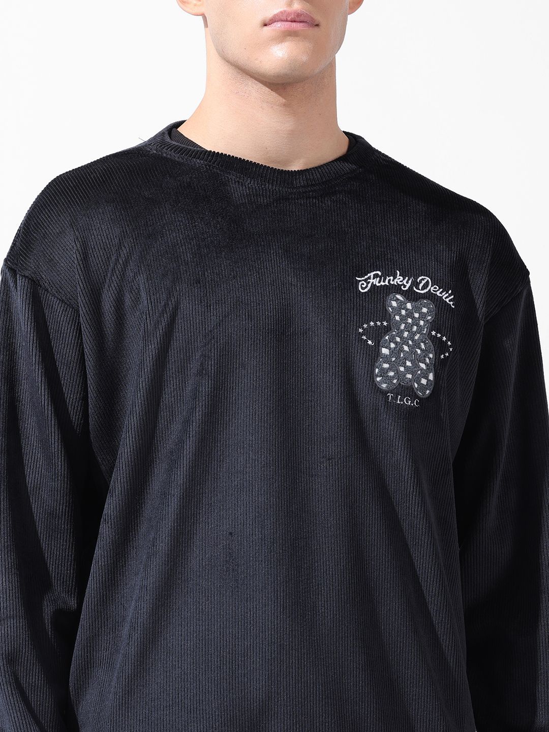 Men's Black Oversized Fit Textured Casual Sweatshirts - Image 7