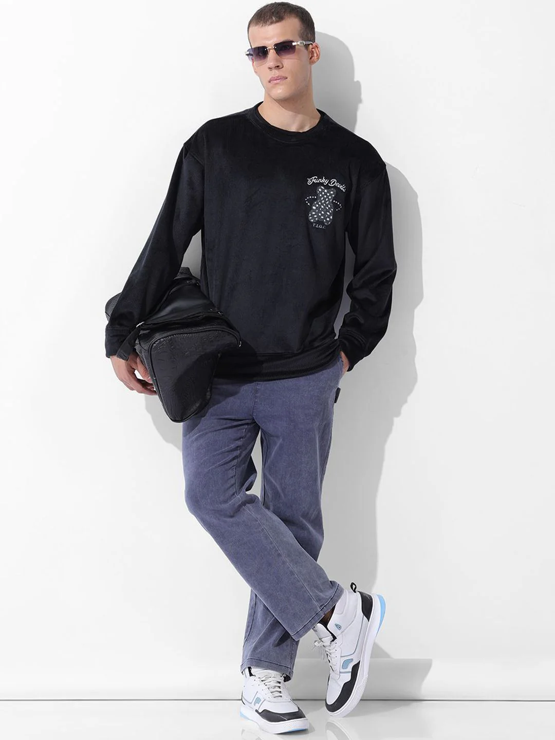Men's Black Oversized Fit Textured Casual Sweatshirts - Image 8
