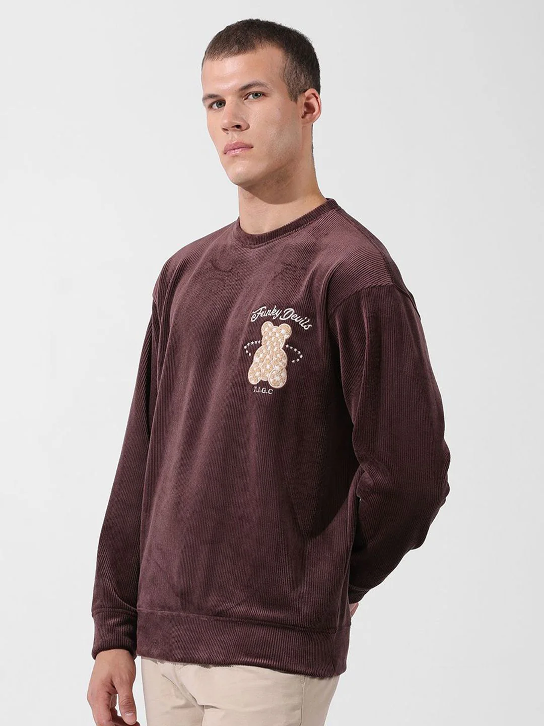 Men's Ground Coffee Oversized Fit Textured Casual Sweatshirts - Image 4