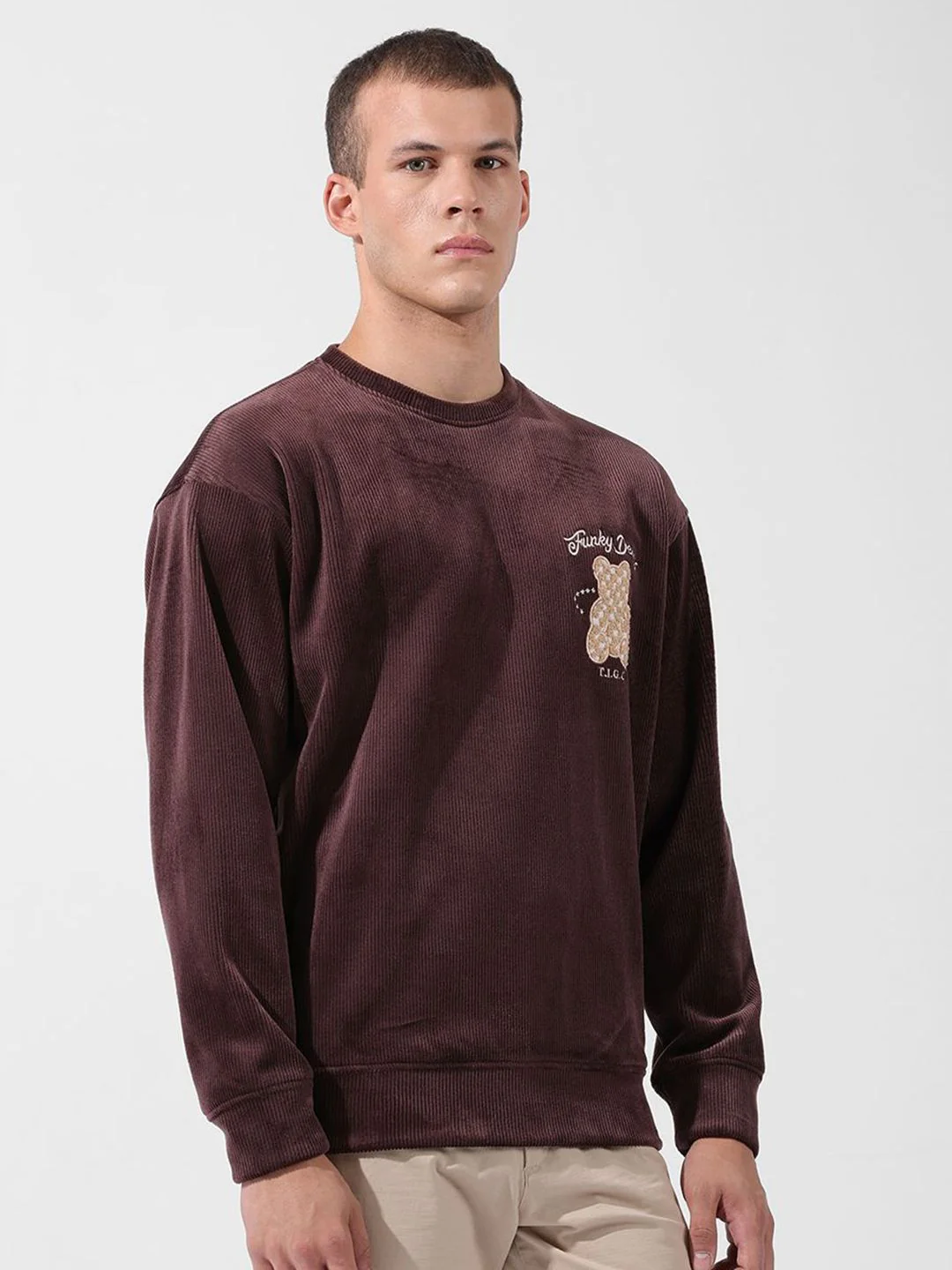 Men's Ground Coffee Oversized Fit Textured Casual Sweatshirts - Image 5