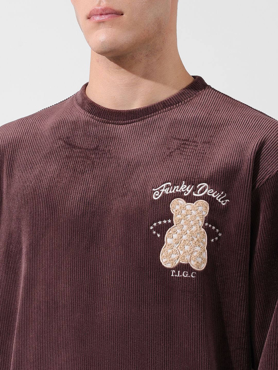 Men's Ground Coffee Oversized Fit Textured Casual Sweatshirts - Image 7