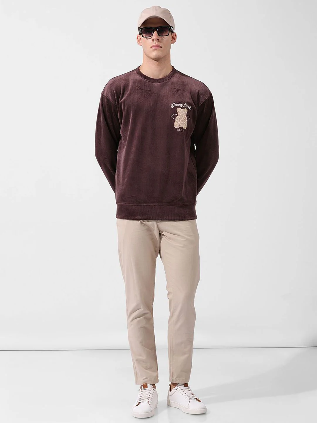 Men's Ground Coffee Oversized Fit Textured Casual Sweatshirts - Image 8