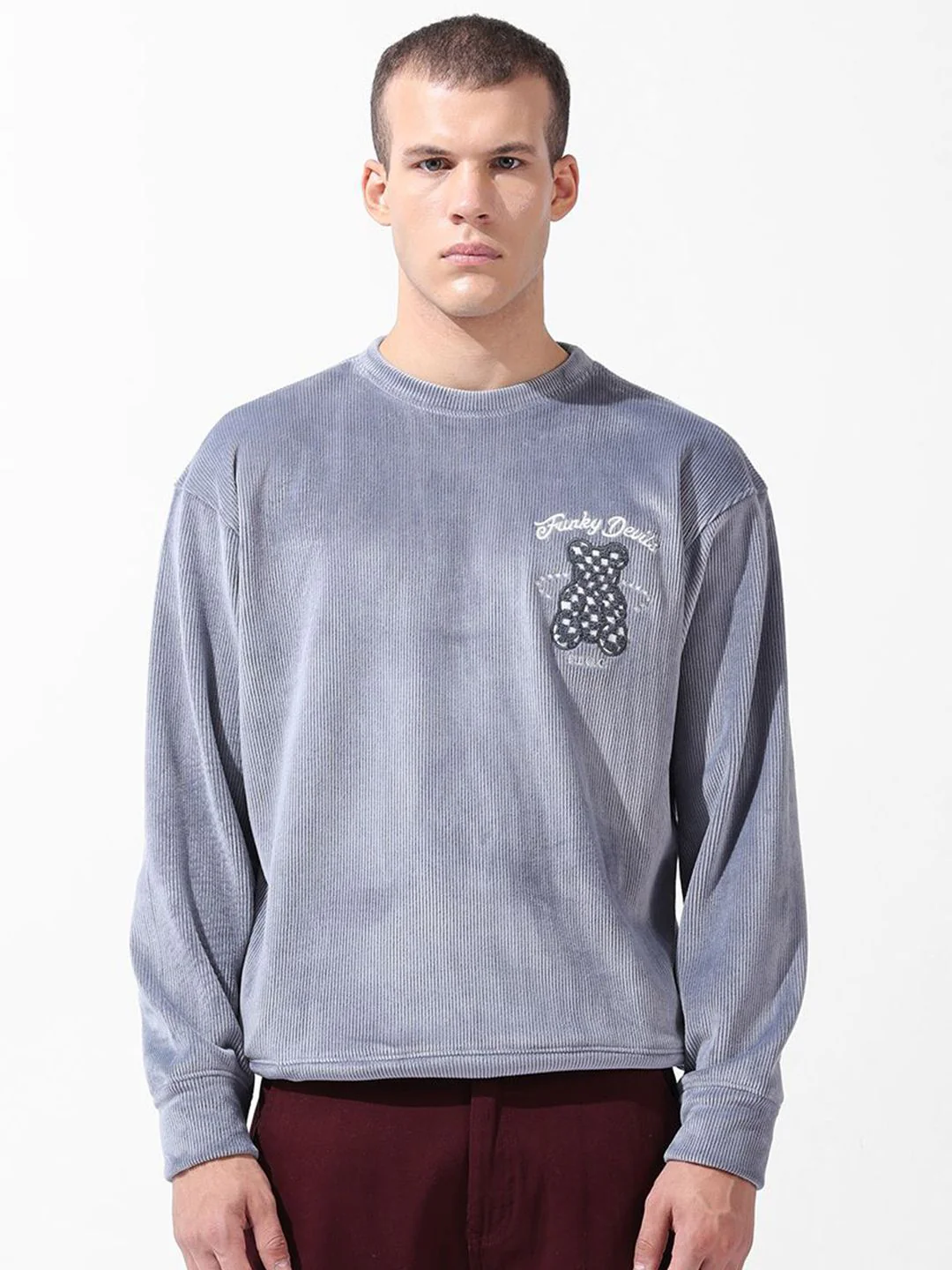 Men's Steel grey Oversized Fit Textured Casual Sweatshirts - Image 3
