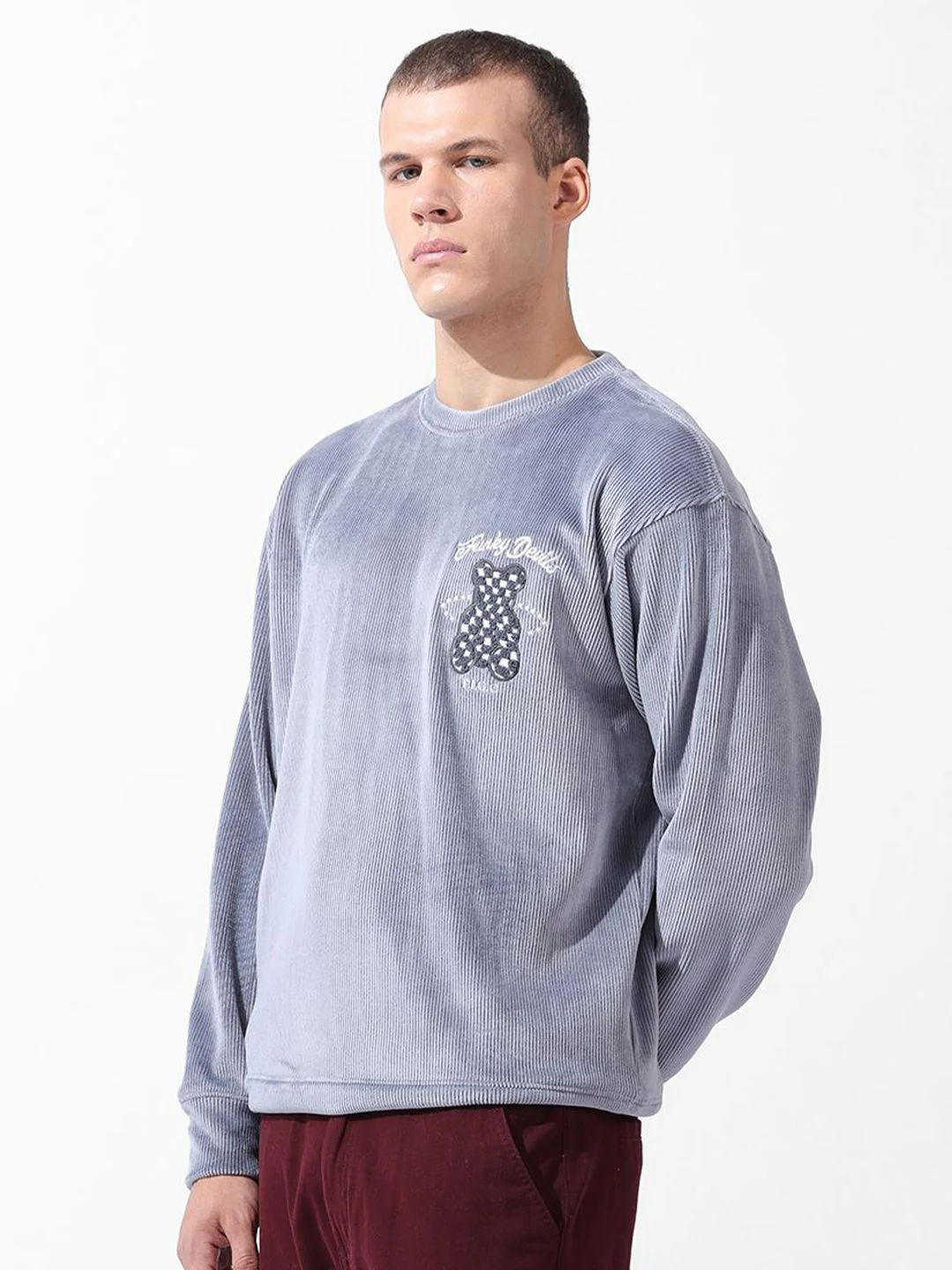 Men's Steel grey Oversized Fit Textured Casual Sweatshirts - Image 4