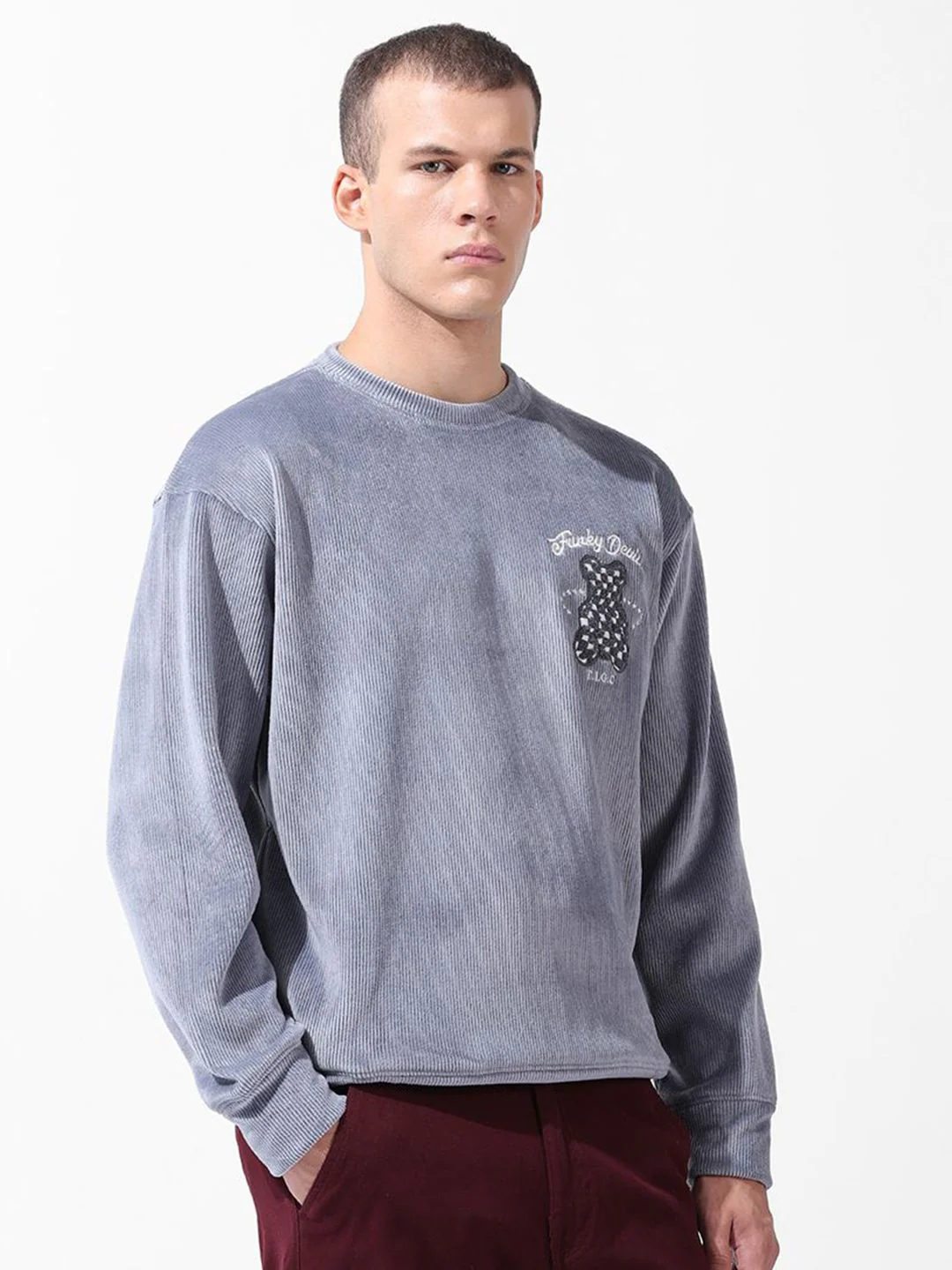 Men's Steel grey Oversized Fit Textured Casual Sweatshirts - Image 5