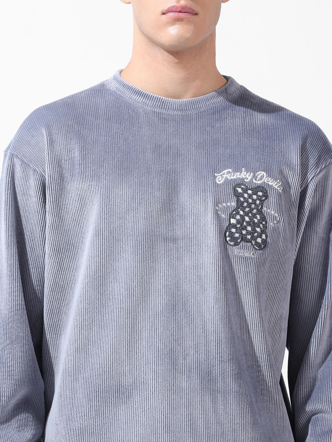 Men's Steel grey Oversized Fit Textured Casual Sweatshirts - Image 7
