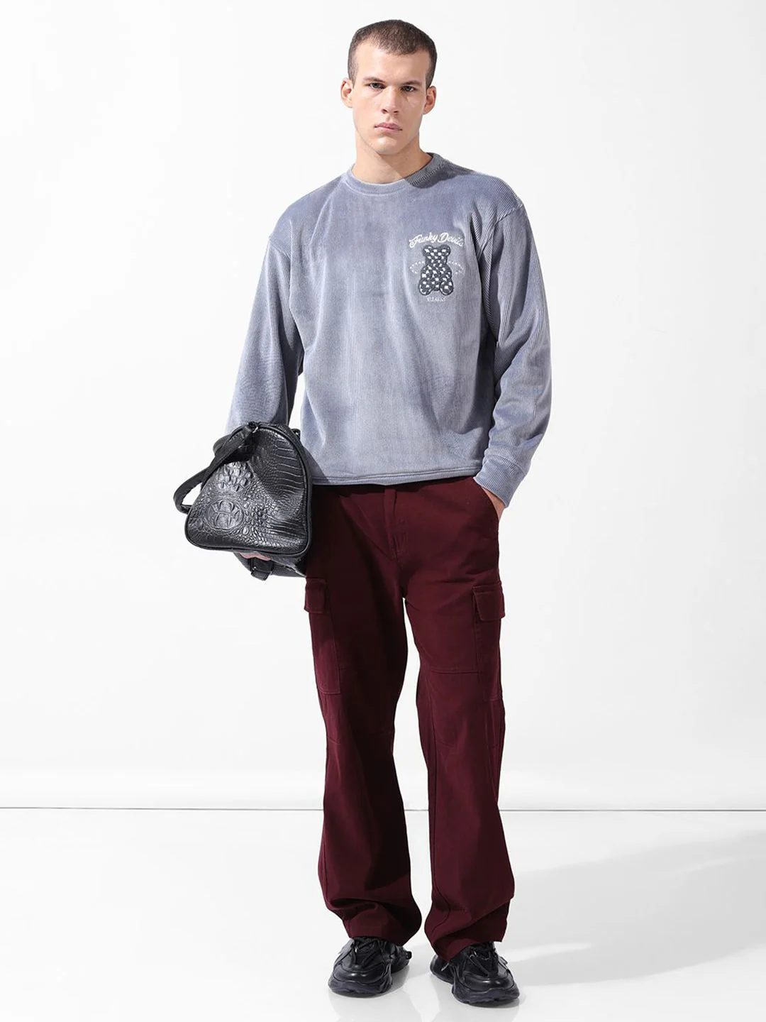 Men's Steel grey Oversized Fit Textured Casual Sweatshirts - Image 8