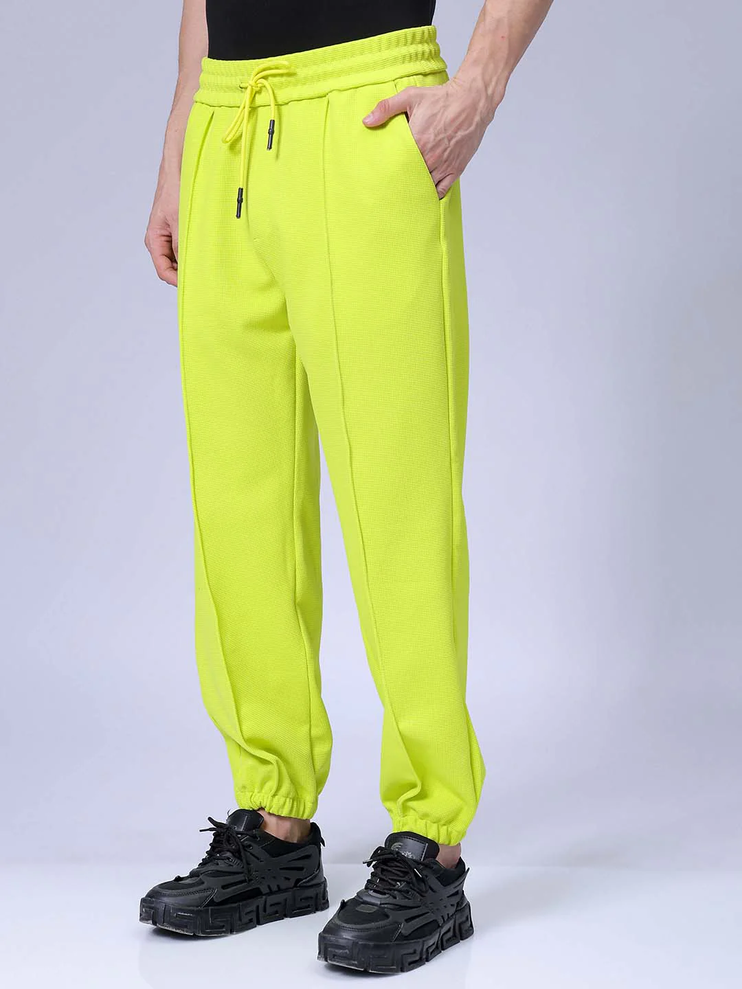 Men's Cyber Lime Loose Fit Textured Athletic  Jogger - Image 2