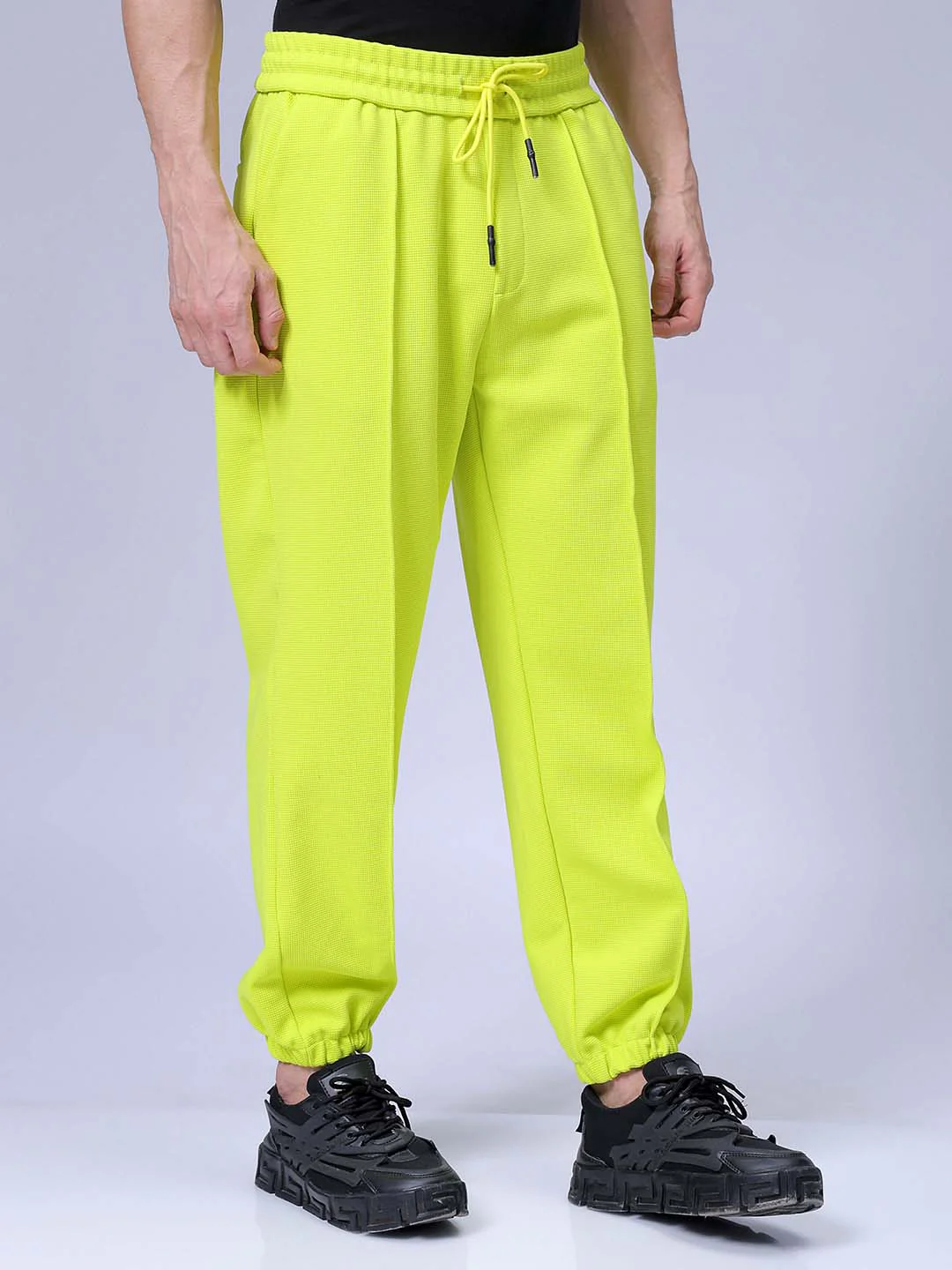 Men's Cyber Lime Loose Fit Textured Athletic  Jogger - Image 3