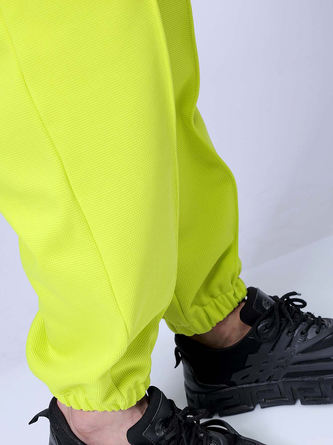 Men's Cyber Lime Loose Fit Textured Athletic  Jogger - Image 8