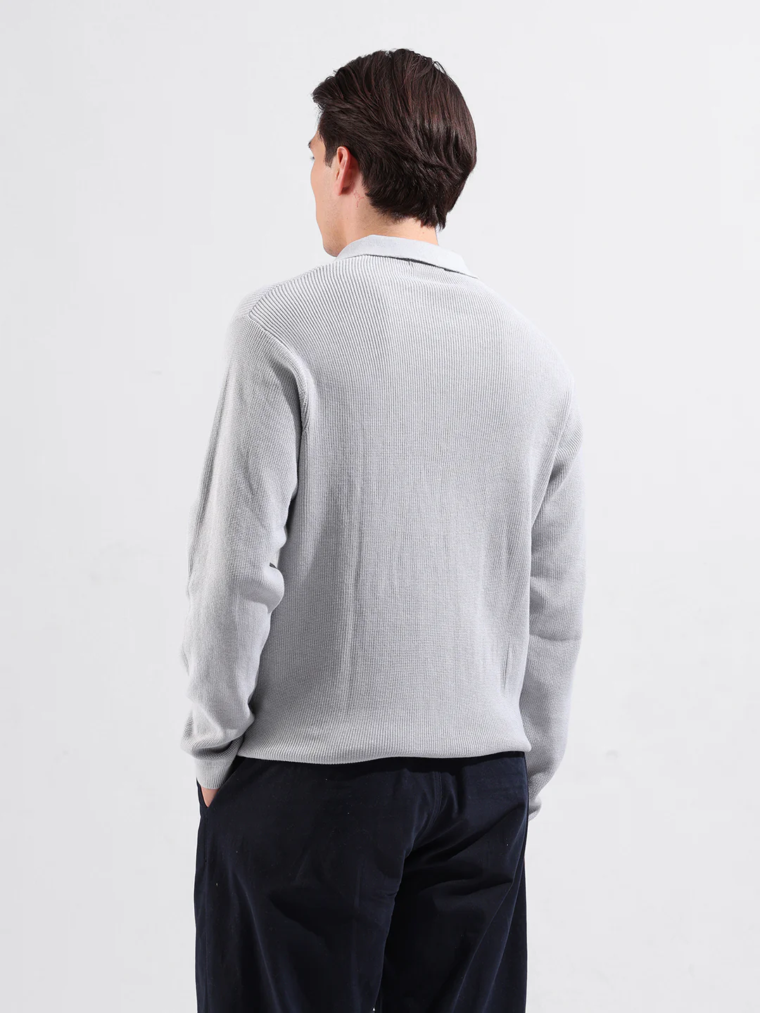 Men's Grey Slim Fit Striped Flat Knit T-Shirt - Image 5