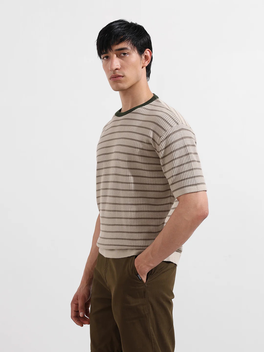 Men's Fawn Oversized Fit Textured Flat Knit T-Shirt - Image 3