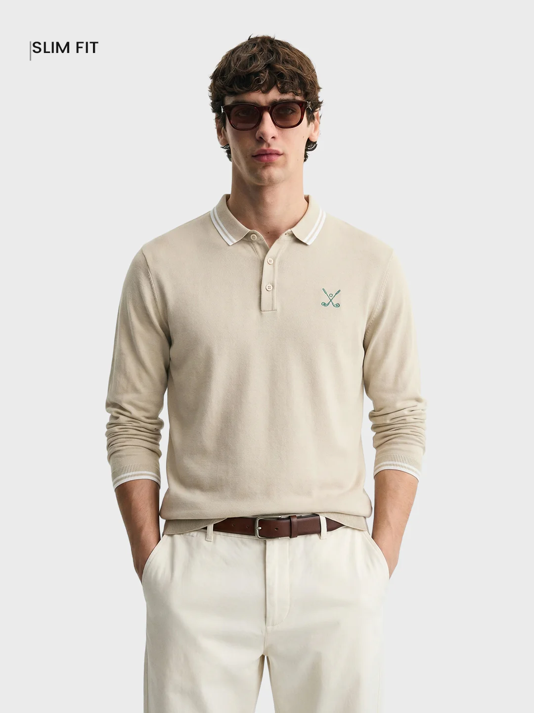 Men's Beige Slim Fit Textured Flat Knit T-Shirt - Image 2
