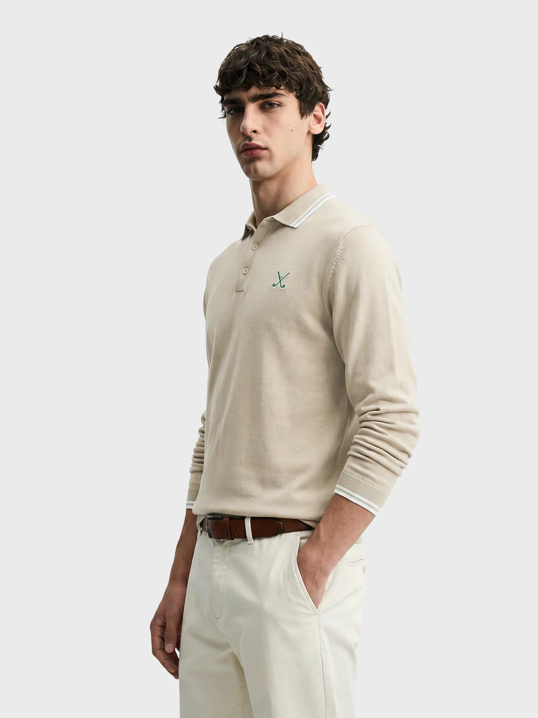 Men's Beige Slim Fit Textured Flat Knit T-Shirt - Image 4