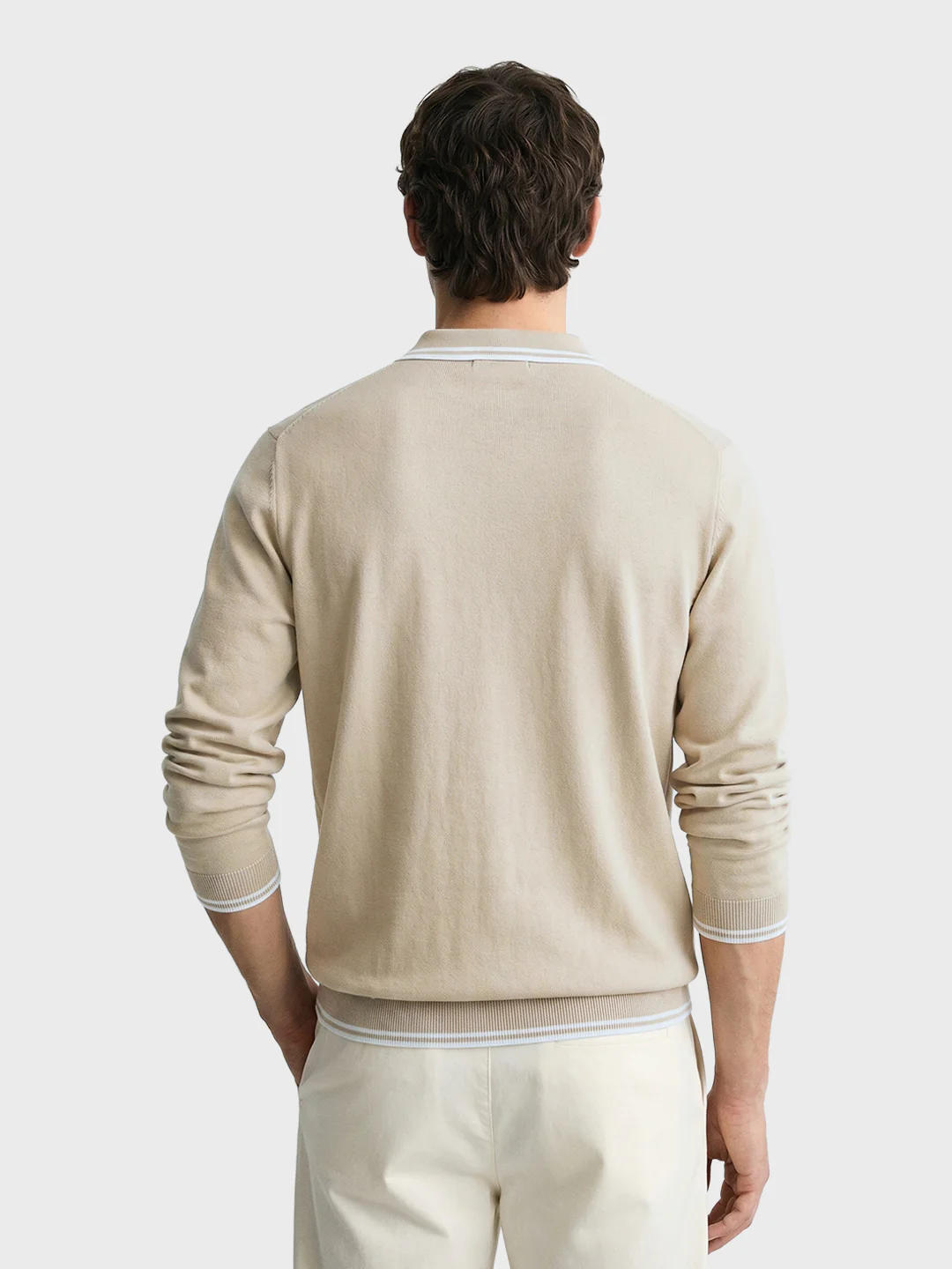 Men's Beige Slim Fit Textured Flat Knit T-Shirt - Image 5