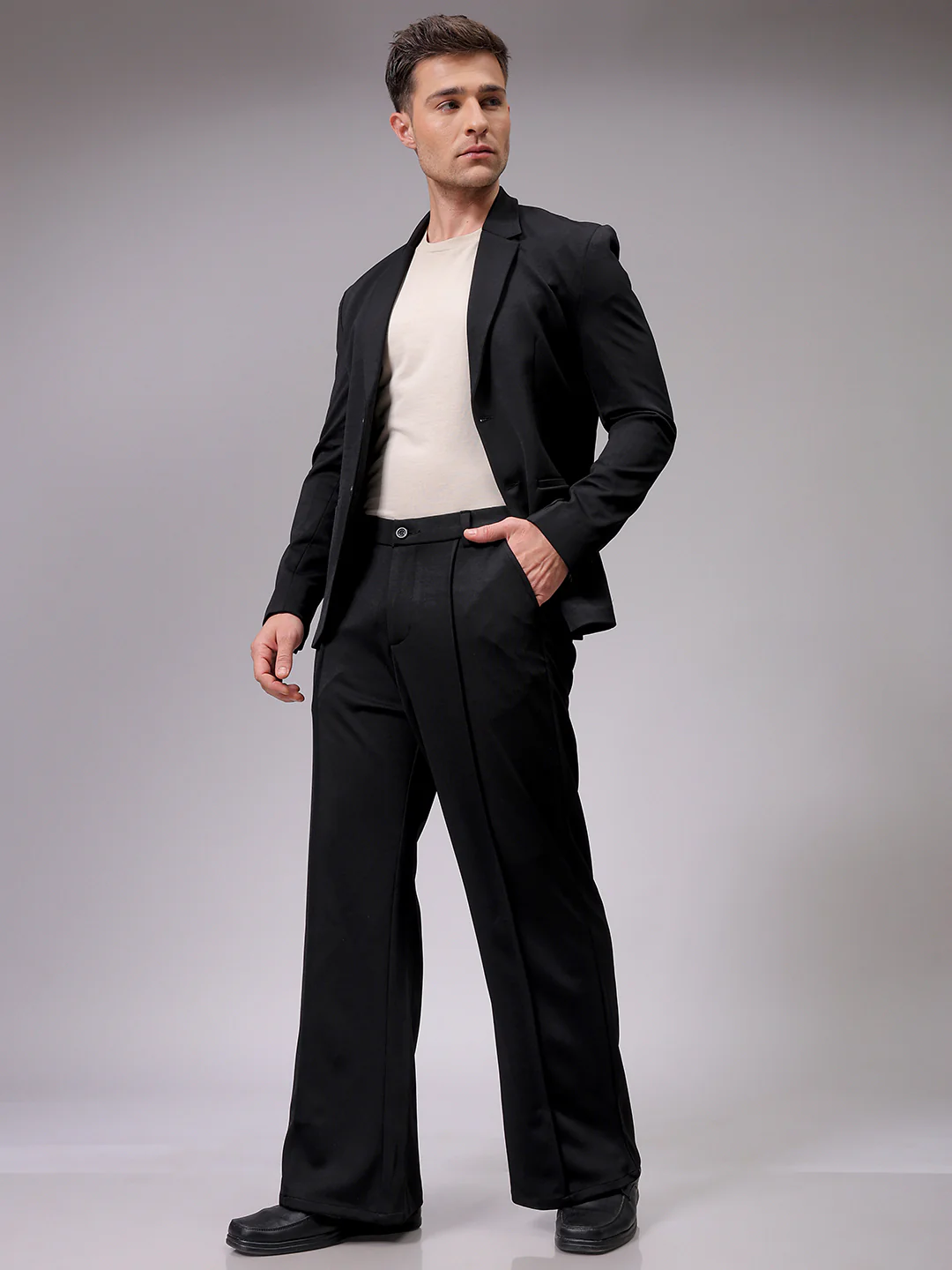 Men's Black Bootcut Fit Solid Korean Street Trouser - Image 2