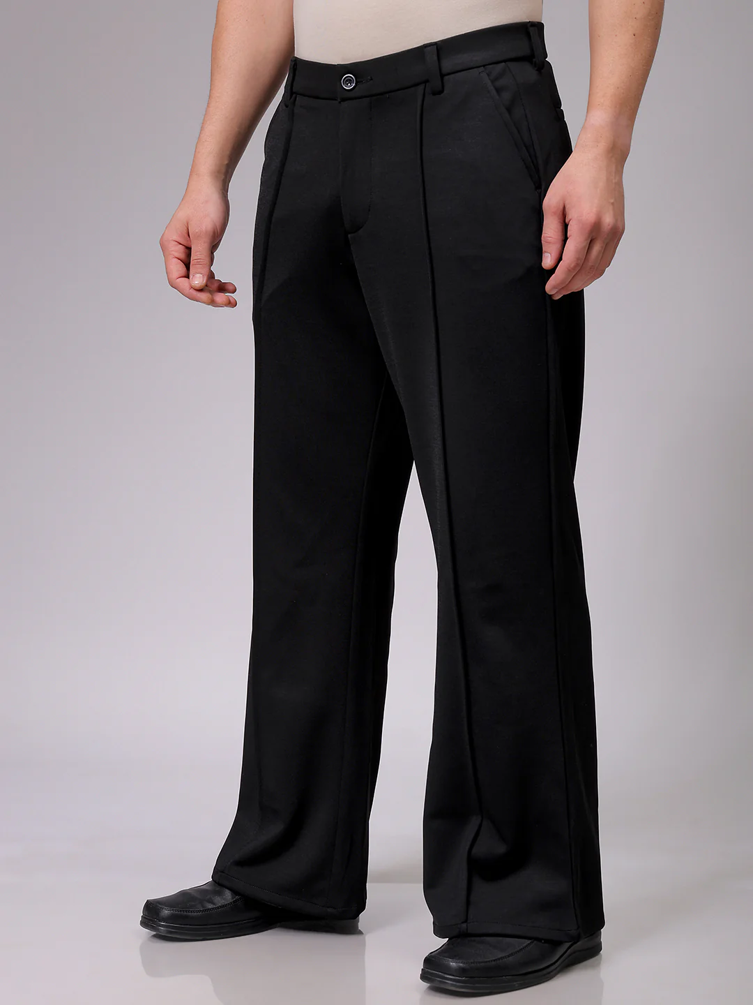 Men's Black Bootcut Fit Solid Korean Street Trouser - Image 3