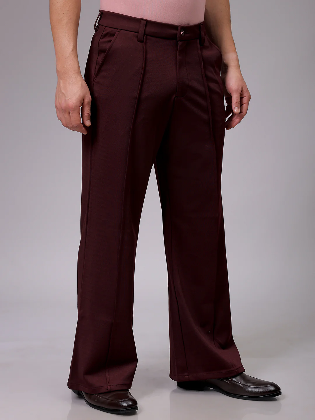 Men's Burgundy Bootcut Fit Solid Korean Street Trouser - Image 3