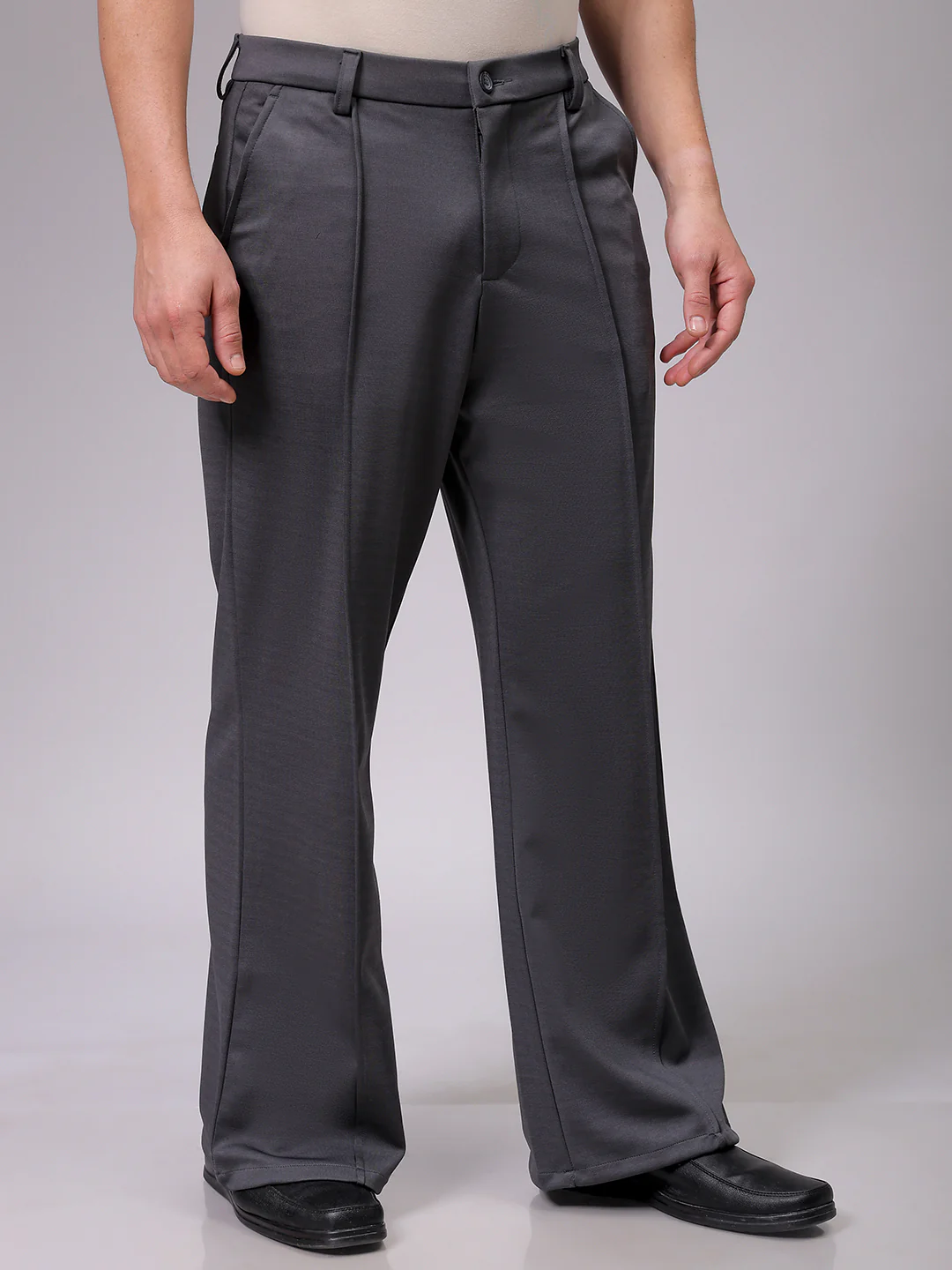 Men's Dark Grey Bootcut Fit Solid Korean Street Trouser - Image 3
