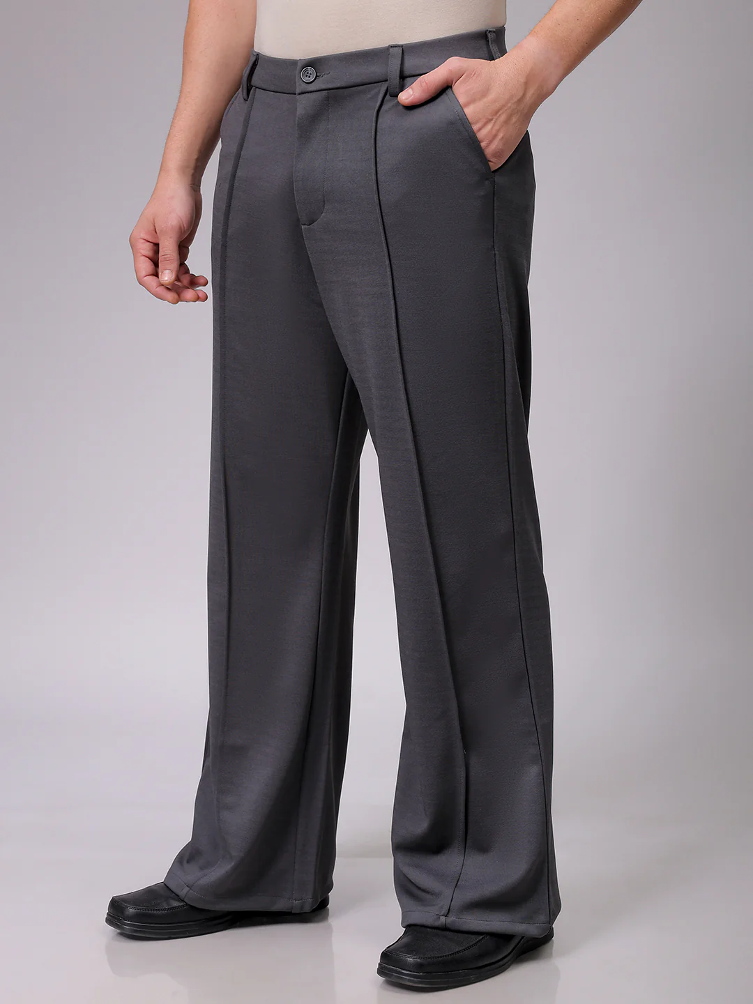 Men's Dark Grey Bootcut Fit Solid Korean Street Trouser - Image 4