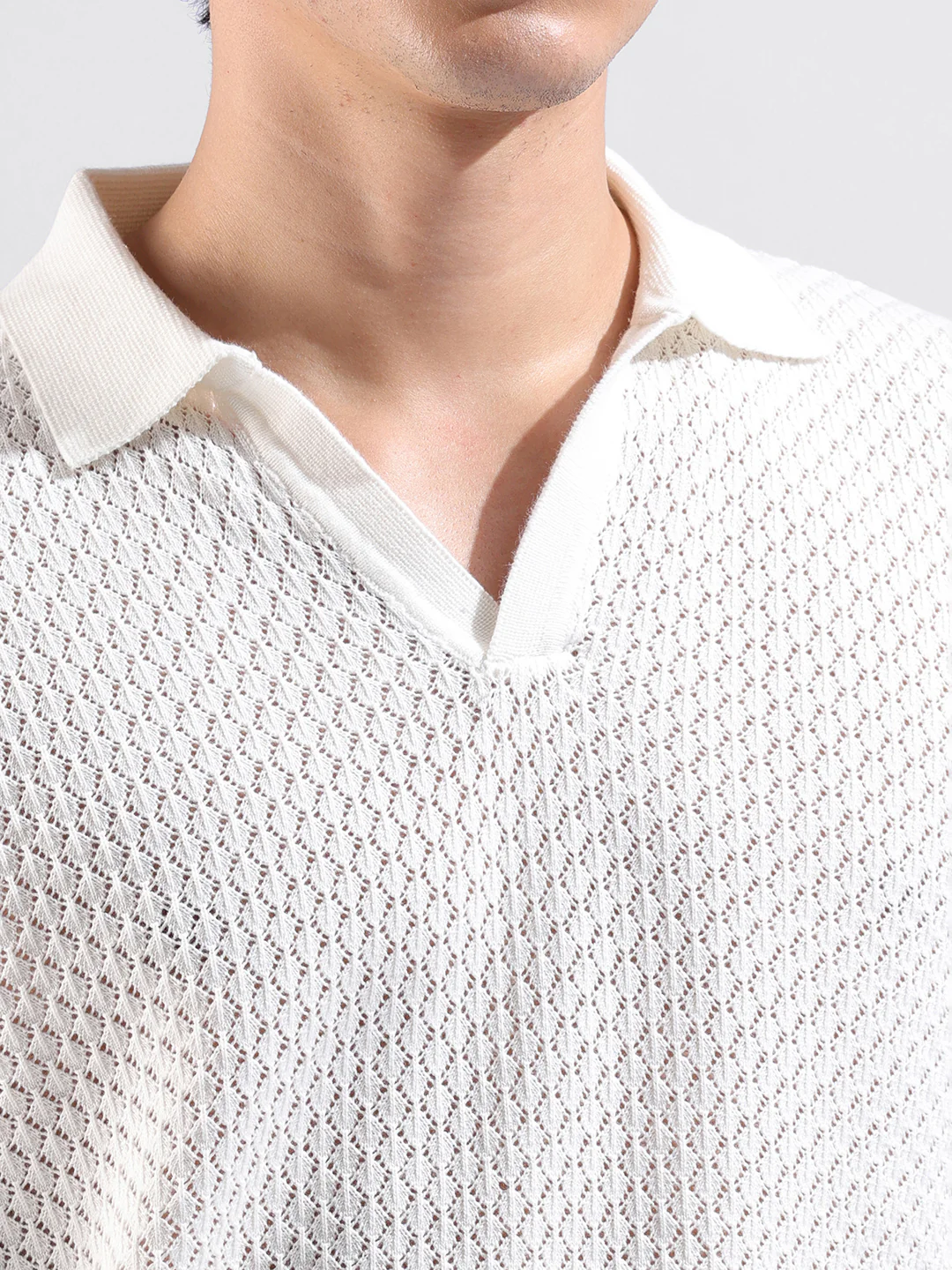 Men's White Slim Fit Striped Flat Knit T-Shirt - Image 3