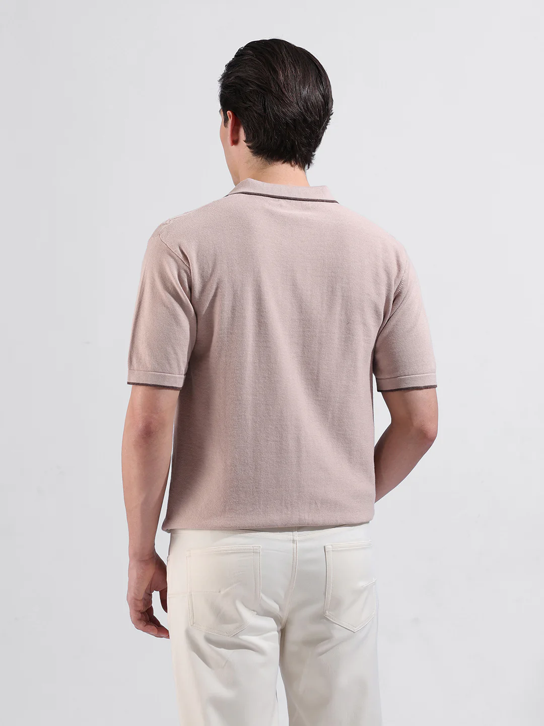 Men's Peach Slim Fit Solid Flat Knit T-Shirt - Image 7