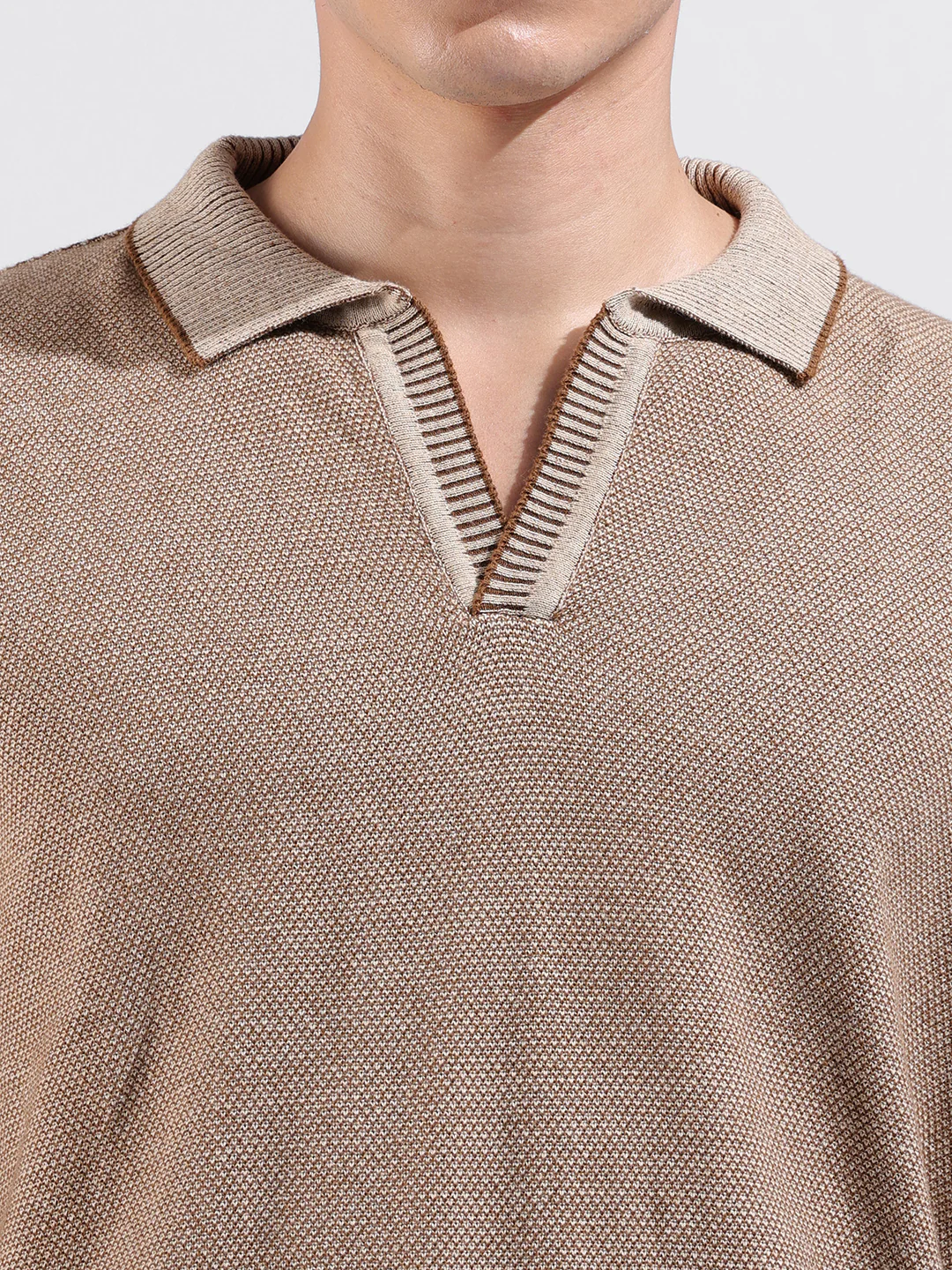 Men's Brown Oversized Fit Solid Flat Knit T-Shirt - Image 6