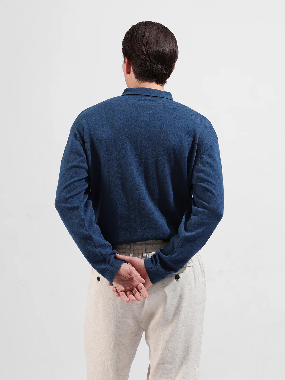 Men's Blue Oversized Fit Striped Flat Knit T-Shirt - Image 6